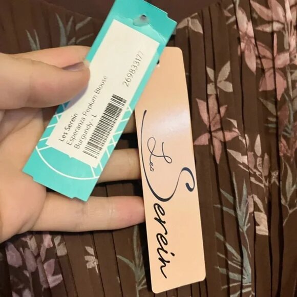 Stitch Fix Le Serein NWT Maroon Pink Pleated Floral Long Sleeve Blouse - Picture 5 of 7